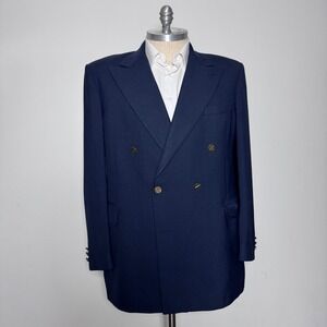 Barry Manufacturing Blazer Mens 48L Navy Blue Solid Double Breasted Gold Button